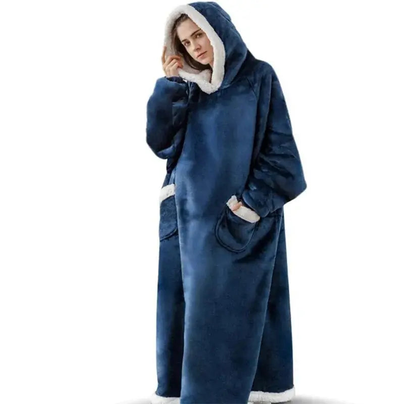 Adult Winter Wearable Blanket Hoodie Blanket Cover with Sleeves for Women Men Sherpa Wearable Blanket Thick Flannel Cozy One Siz