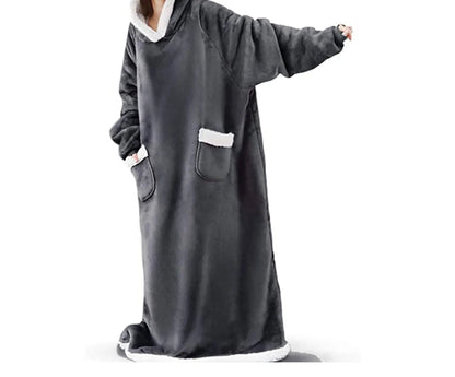 Adult Winter Wearable Blanket Hoodie Blanket Cover with Sleeves for Women Men Sherpa Wearable Blanket Thick Flannel Cozy One Siz
