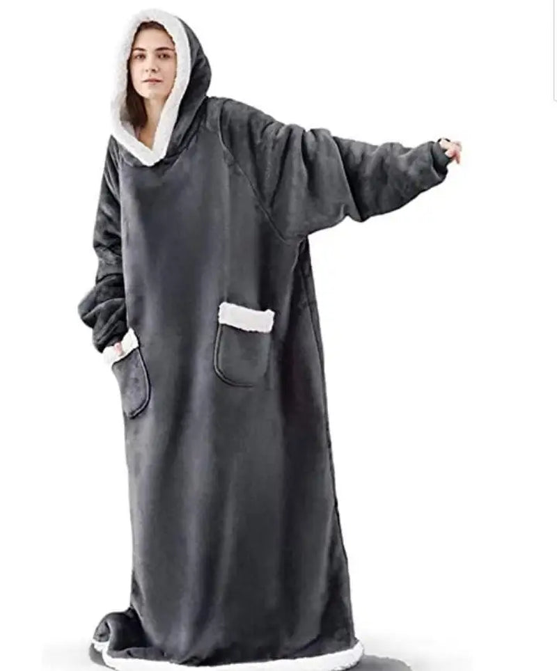 Adult Winter Wearable Blanket Hoodie Blanket Cover with Sleeves for Women Men Sherpa Wearable Blanket Thick Flannel Cozy One Siz