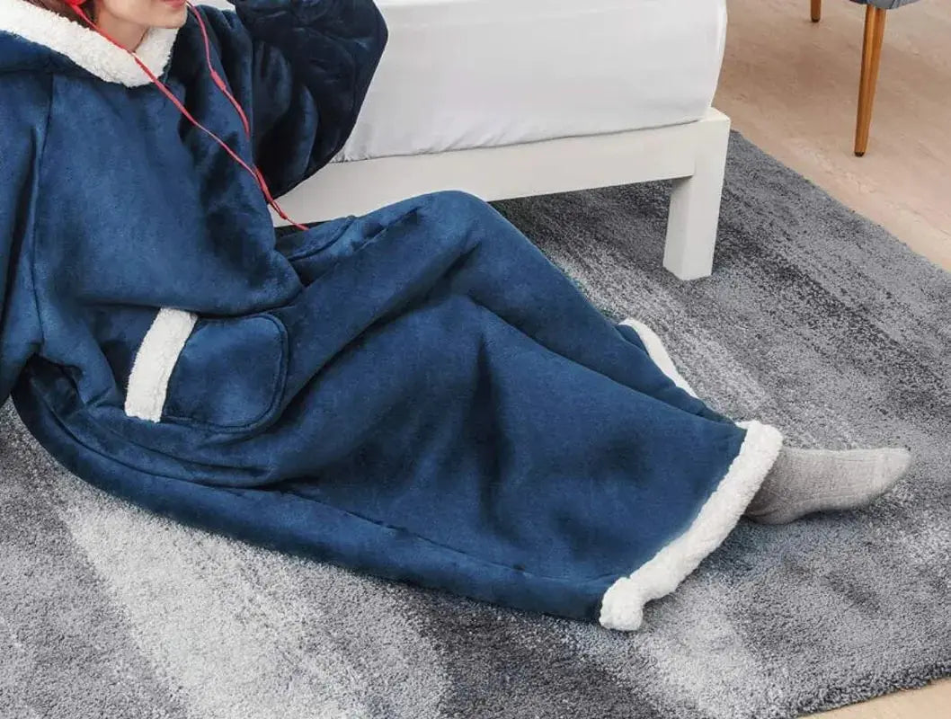 Adult Winter Wearable Blanket Hoodie Blanket Cover with Sleeves for Women Men Sherpa Wearable Blanket Thick Flannel Cozy One Siz