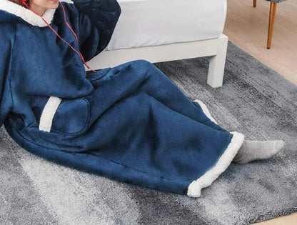 Adult Winter Wearable Blanket Hoodie Blanket Cover with Sleeves for Women Men Sherpa Wearable Blanket Thick Flannel Cozy One Siz