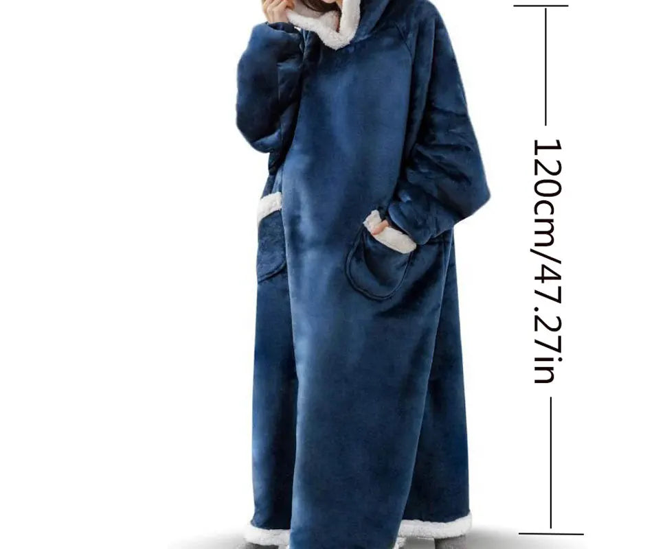 Adult Winter Wearable Blanket Hoodie Blanket Cover with Sleeves for Women Men Sherpa Wearable Blanket Thick Flannel Cozy One Siz